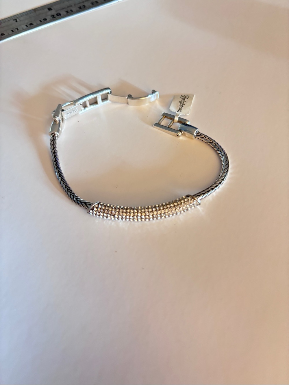 BRIGHTON 'Meridian Blaze' Bracelet Pavé Crystals Silver Plate Wheat Chain 7"NWT - Picture 6 of 6